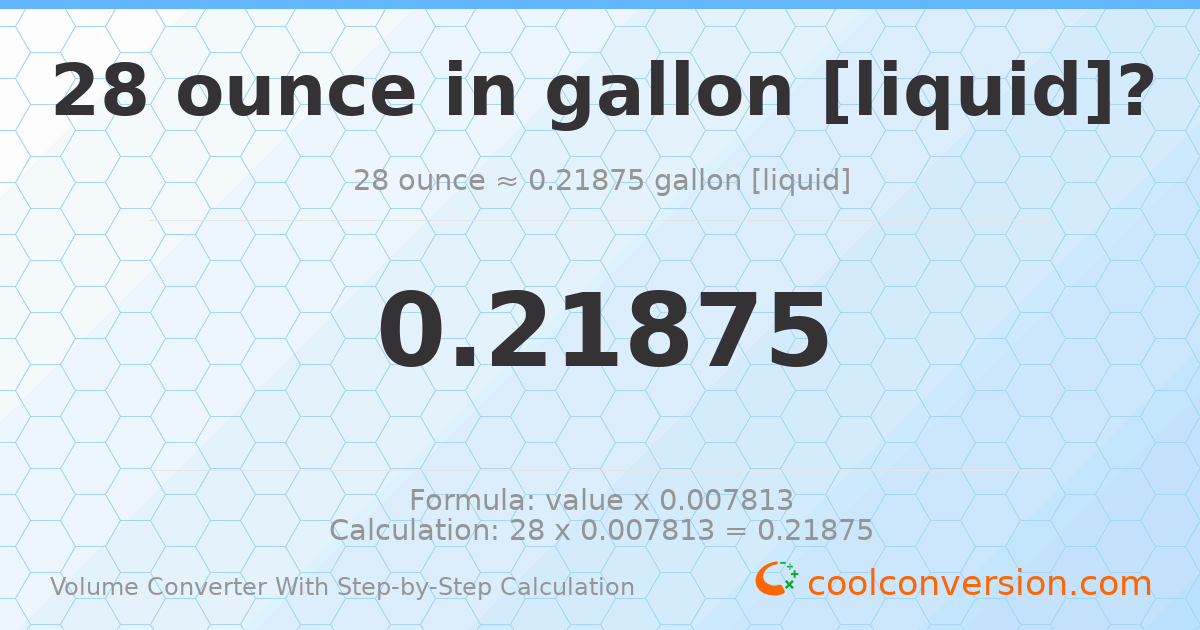 28 ounces = 0.21875 gallons [liquid]